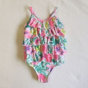 joe fresh tiered tropical floral lined one piece swimsuit 6-12 months baby girl